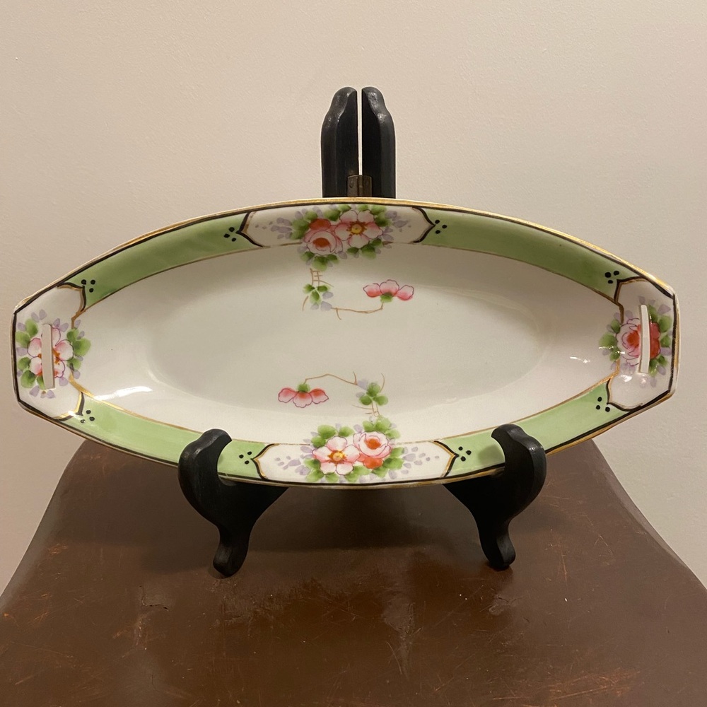 Vintage/Antique(?) Made In Japan Celery Relish Dish, Floral With Gold Trim